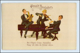 W9X02/ Neujahr Männer Musizieren, Saxophon, Geige, Klavier AK Ca.1925 - Nouvel An