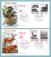 FDC France 1988 - Histoire Naturelle De Buffon - La Loutre, Le Cerf, Le Renard, Le Blaireau - YT 2539/2542 - 21 Montbard - 1980-1989