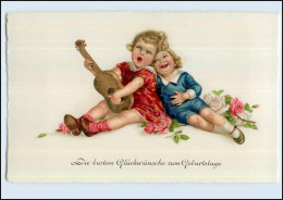 W7T31/ Geburtstag Kinder Mit Gitarre Litho AK Ca. 1925 - Cumpleaños