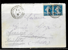 F243 - PAIRE SEMEUSE SUR LETTRE DE CANROBERT CONSTANTINE ALGERIE DU 06/06/22 POUR LA SUEDE - ADRESSE INSUFFISANTE - 1921-1960: Période Moderne