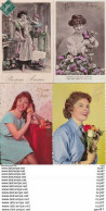 Lot 4 CPA. VOEUX. Belles Femmes, Bouquet De Fleurs...Z975 - New Year