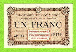 FRANCE / CHAMBRES De COMMERCE Du DEPARTEMENT Du PUY De DÔME / 1 FRANC / N° 29,179 / SERIE AD 131  NEUF - Chambre De Commerce