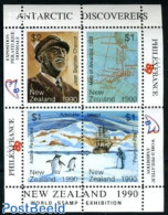 New Zealand 1990 Antarctic Discoveries 4v M/s (no Postal Value), Mint NH, Nature - Science - Transport - Various - Pen.. - Neufs