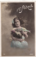 1er AVRIL. CPA FANTAISIE.. " 1 Er AVRIL ". FILLETTE ET POISSONS ".+ TEXTE ANNEE 1911 - April Fool's Day