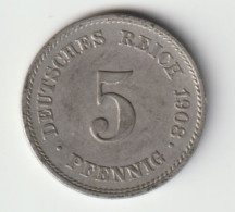 DEUTSCHES REICH 1908 E: 5 Pfennig, KM 11 - 5 Pfennig