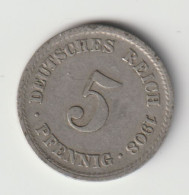 DEUTSCHES REICH 1908 F: 5 Pfennig, KM 11 - 5 Pfennig