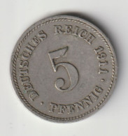 DEUTSCHES REICH 1911 G: 5 Pfennig, KM 11 - 5 Pfennig