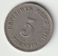 DEUTSCHES REICH 1911 J: 5 Pfennig, KM 11 - 5 Pfennig