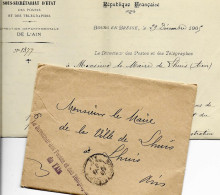 Envel "directeur Des Postes De L 'AIN " BOURG EN BRESSE  1905 Avec Courrier Pour  LHUIS  AIN - Non Classés