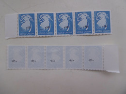 NOUVELLE CALEDONIE   P964a * *   SERIE COURANTE  OISEAU  BANDE DE 5 DECALAGE DE SURTAXE ET RECTO VERSO - Unused Stamps