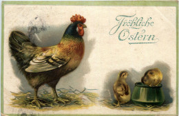 Ostern - Hühner - Prägekarte - Pâques