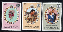 SWAZILAND - 1981 ROYAL WEDDING SET (3V) FINE MNH ** SG 376-378 - Swaziland (1968-...)