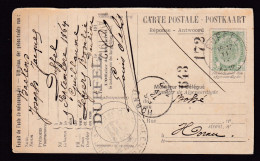 DDFF 647 -- Carte De Caisse De Retraite TP Armoiries T2R DUFFEL 1912 Vers T2R HORNU - Griffe + Cachet Gemeente DUFFEL - 1893-1907 Armarios