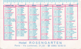 Calendarietto - Hotel Rosengarten - Pavia - Anno 1998 - Formato Piccolo : 1991-00