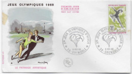 Enveloppe Premier Jour-Xe Jeux Olympiques D'Hiver-Inauguration PATINAGE ARTISTIQUE 6 Févr 1968 Grenoble (38)F.D.C.n°1546 - 1960-1969