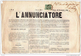 1876 GIORNALE L'ANNUNCIATORE CON ANNULLO FANO - Marcophilia