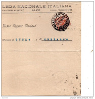 1916 LETTERA INTESTATA LEGA NAZIONALE ITALIANA CON ANNULLO MILANO - Marcofilie