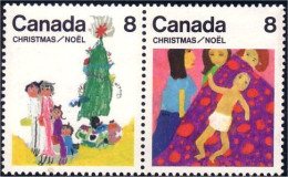 (C06-76ab) Canada Enfant Child Christmas Tree Sapin Noel Se-tenant MNH ** Neuf SC - Christmas