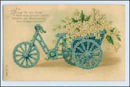 W5N18/ Fahrrad Aus Blumen Schöne Litho Prägedruck AK Spruch 1908 - Sonstige & Ohne Zuordnung