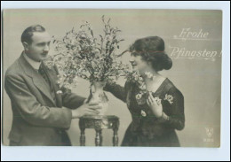 P2V56/ Pfingsten - Paar Mit Blumen Schöne Foto AK Ca.1912 - Pinksteren