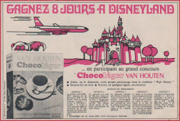 Van Houten. Chocolat. Gagnez 8 Jours à Disneyland. Visuel Avion, Château Disney. 1969. - Publicidad