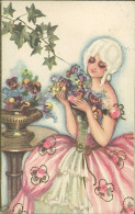 CHIOSTRI SIGNED 1920s POSTCARD - WOMAN & FLOWERS - EDIT BALLERINI & FRATINI 202 (5630) - Chiostri, Carlo