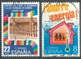 SPAIN, 1979/80, CONFERENCE BLDG. & INSULATED HOUSE & THERMOMETER STAMPS SET OF 2, # 2136,& 2222, USED. - Used Stamps