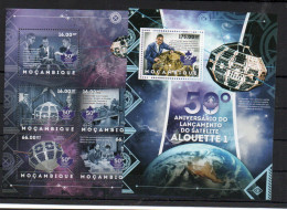 MOZAMBIQUE - 2012 - ALOOUETTE  SATELLITE SHEETLET OF 6 + SOUVENIR SHEET   MINT NEVER HINGED - Mosambik