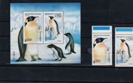CHILE - 1992 - ANTRACTIC PENGUINS SET OF 2 + SOUVENIR SHEET  MINT NEVER HINGED - Cile