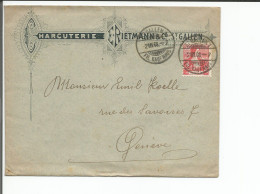 Lettre Suisse, Charcuterie E. Rietmann St Gallen - Genève (2.3.1908) - Briefe U. Dokumente