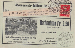 NN Karte  "Für's Schweizer Haus, Unfallversicherung, Zürich" - Witterswil        1924 - Lettres & Documents