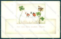 Greetings New Year Ladybug Four Leaf Clover Horseshoe Serie 6167 Postcard TW1933 - Other & Unclassified