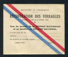 WWII - Bon De L'Etat Français "Récupération Des Ferrailles - Défense Nationale / Secours National" WW2 - Bons & Nécessité