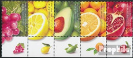 Israel 2033-2037 Fünferstreifen (kompl.Ausg.) Mit Tab Postfrisch 2009 Früchte - Unused Stamps (with Tabs)