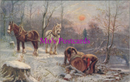 Animals Postcard - Working Horses In The Snow, Holly Days DZ119 - Chevaux