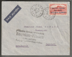 REUNION - LETTRE Avec P.A N°1 " Roland Garros " De ST Pierre Le 22/01/1937 (première Liaison Aéropostale Réunion-France) - Luchtpost