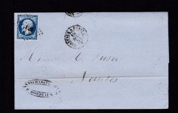 Un Timbre N° 14 Napoléon III  Bleu  Foncé  Sur   Lettre   Destination  Nantes  Année 1856 - 1853-1860 Napoleon III