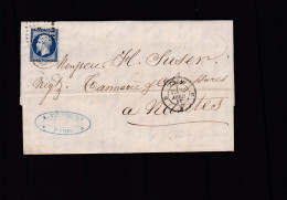 Un Timbre N° 14 Napoléon III  Bleu  Foncé  Sur   Lettre   Destination  Nantes  Année 1856 - 1853-1860 Napoléon III.