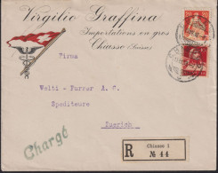 Schweiz 1916 R Brief/Charge, Virgilio Graffina, Zum:CH 108+126II, Mi:CH 102x+118II, Helvetia M. Schwert+Tell Brustbild - Lettres & Documents