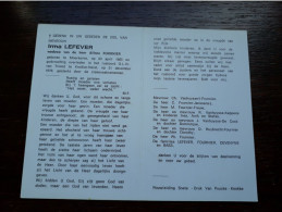 Irma Lefever ° Moerkerke 1885 + Knokke-Heist 1979 X Alfons Fournier (Fam: Devenyns - Baes - Obituary Notices