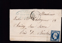 Un Timbre N° 14 Napoléon III  Bleu  Foncé  Sur   Lettre   Destination  Nantes  Année 1856 - 1853-1860 Napoléon III.