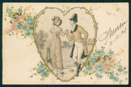 Art Nouveau Romantic Couple Heart Relief Serie 8100 Postcard TC4592 - Other & Unclassified