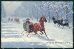Artist Signed Cavallo Slitta Horse Pferd Weihnachten BKWI 943 Cartolina KF6479 - Other & Unclassified