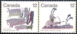 (C07-50ab) Canada Chasse Caribou Morse Walrus Hunting Se-tenant MNH ** Neuf SC - American Indians