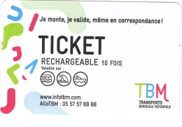 Ticket Rechargeable 10 Fois : Transports Bordeaux Métropole (2 Voyages) - Europa