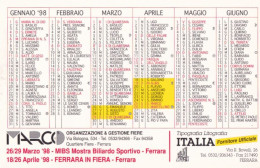 Calendarietto - Tipografia - Italia - Ferrara In Fiera - Anno 1998 - Formato Piccolo : 1991-00