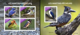 Togo 2019, Animals, Kingfisher, 4val In BF +BF IMPERFORATED - Songbirds & Tree Dwellers