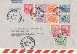 Tunisia Air Mail Cover Sent To Denmark 26-2-1952 With A Lot Of Stamps - Tunisia