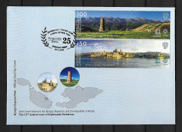 2018 Joint Malta And Kyrgyzstan, MIXED FDC MALTA WITH 2+2 STAMPS: Landscapes / World Heritage - Emissions Communes