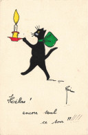 Chat Noir Humanisé * CPA Illustrateur René * Bougeoir Bougie * Chats Black Cat Katze Noirs Humanisés - Katten